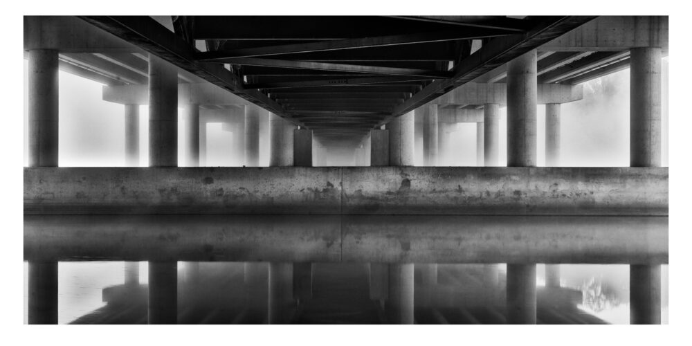 Under the Interstate in Fog #45 - B&W Photographic Print