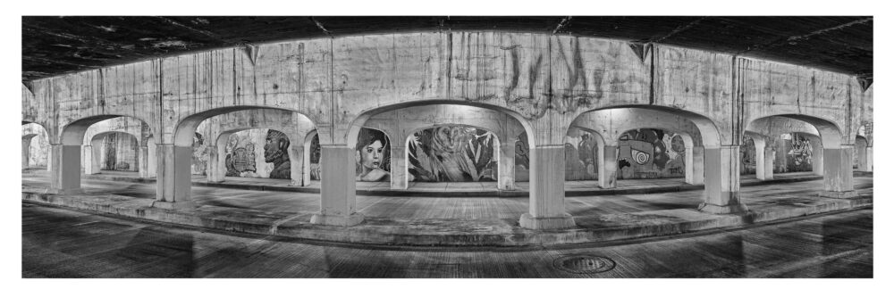 Limited Edition, fine art custom panoramic black and white photographic print, "Chicago Viaduct #7 Panorama" was shot on Peoria Street in Chicago, Illinois.