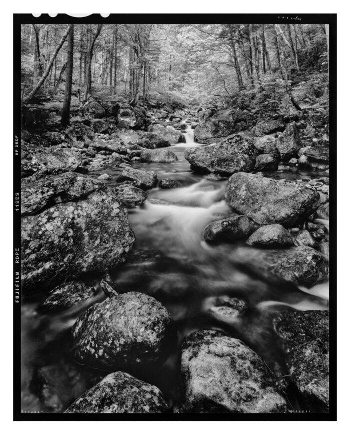 Whiteface Brook #7 - B&W Photographic Landscape Print - "Whiteface Brook #7" is offered as a limited edition, fine art black and white photographic print. I captured this subject in 4x5 film with an Ebony 4x5 view camera and 90mm Rodenstock Grandagon lens in the White Mountain National Forest in New Hampshire.