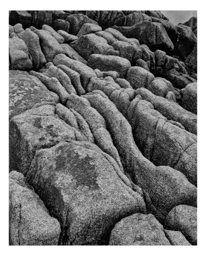 Acadian Granite #5 - B&W Photographic Print from 4x5 Film "Acadian Granite #5 in B&W" is offered as a limited edition, fine art black and white photographic print. I captured this subject in 4x5 film with an Ebony 4x5 view camera and 135mm APO Rodenstock Sironar S APO lens in Acadia National Park, Maine.