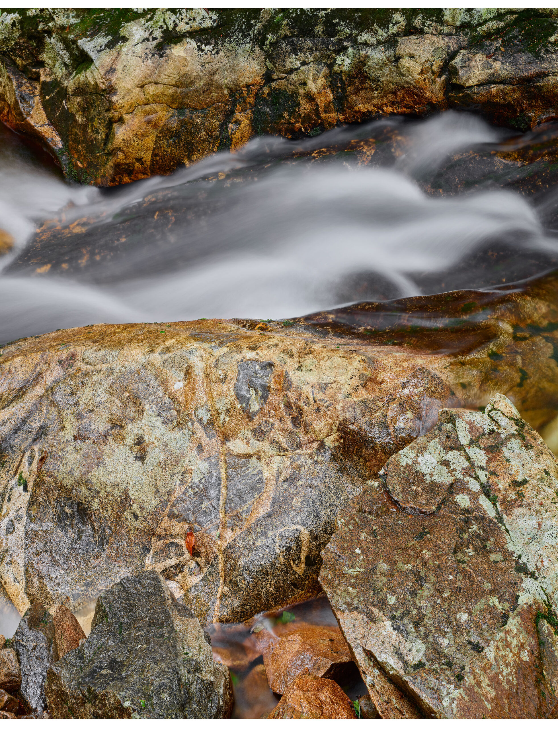 Flowing Water and Granite Boulder in Pemigewasset River #9, The Basin, Franconia Notch, NH Museum Quality Color Fine Art Print