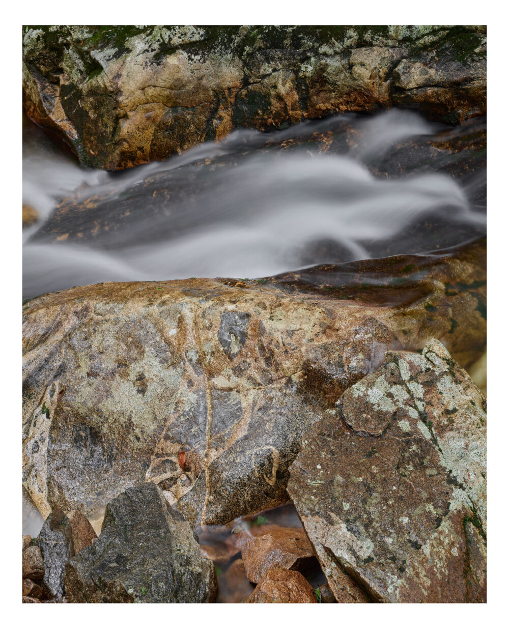 Flowing Water and Granite Boulder in Pemigewasset River #9, The Basin, Franconia Notch, NH Museum Quality Prints