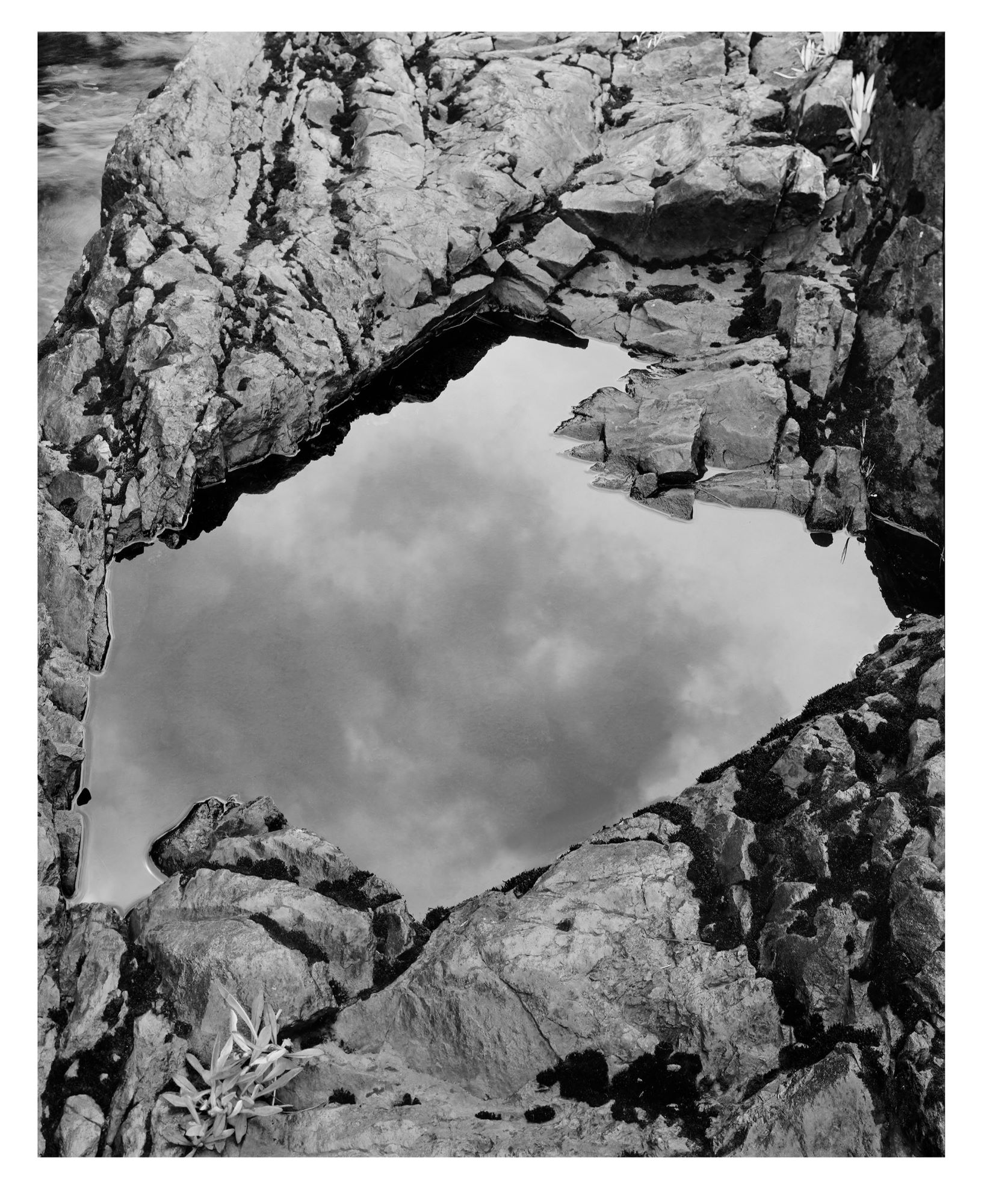rock formation and reflection of cloud upper peninsula, mi - black and white print