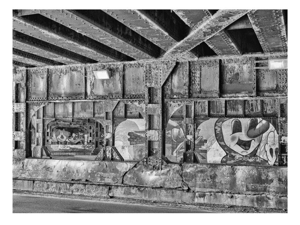 Limited Edition, fine art urban black and white photographic print, "Chicago Viaduct #35" was shot in Chicago, Illinois on Racine Street.