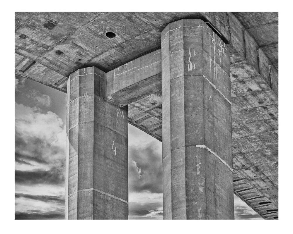This Limited Edition, fine art black and white photographic print, "Interstate 75, Span 7 #1" was shot under the bridge spanning the Saginaw River in Michigan.