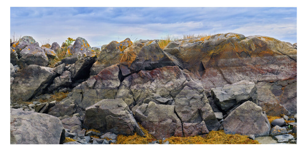 "Blunt Point #12", photographed on Mount Desert Island, Maine is offered as a limited edition, fine art color photographic print in panoramic format.